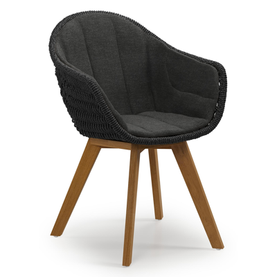 Pagino tuinstoel in teak en zwart ronde wicker met zitkussen in All Weather Sunbrella® Luxe Chartres Sooty