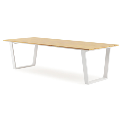 Table de jardin Pagino rectangulaire en aluminium blanc et teck - Lg, 280 x Lrg, 110 x Haut, 73,5 cm