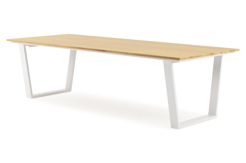 Table de jardin Pagino rectangulaire en aluminium blanc et teck - Lg, 280 x Lrg, 110 x Haut, 73,5 cm
