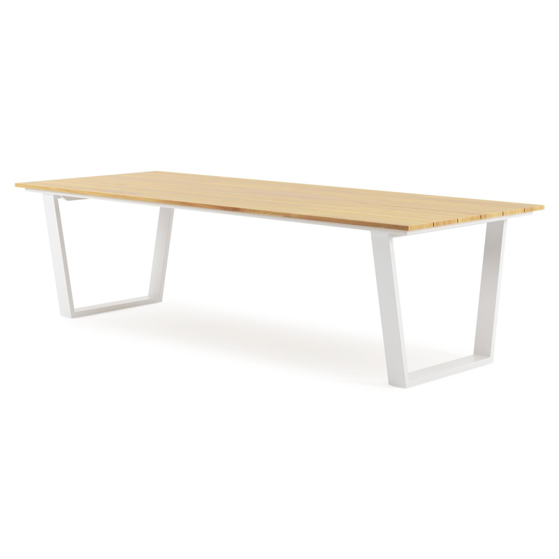 Table de jardin Pagino rectangulaire en aluminium blanc et teck - Lg, 280 x Lrg, 110 x Haut, 73,5 cm