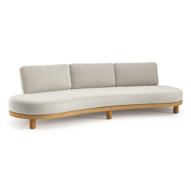Donato loungebank in teak en beige verticaal geweven ronde rope met all weather solica Firenze Natural kussen