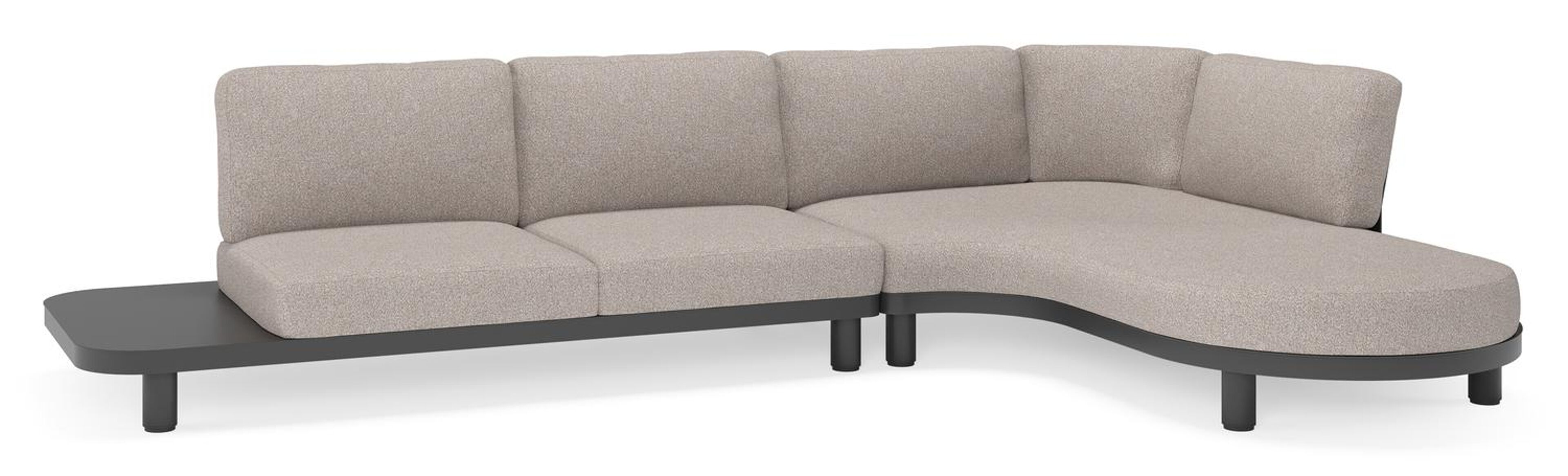 Salon de jardin d'angle Donato en aluminium noir et coussins en all weather sunbrella® luxe Tundra Charcoal