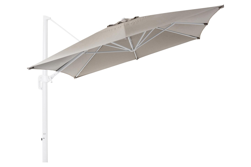 Rufina zweefparasol in wit aluminium met natte nature grey all weather sunbrella® luxe parasoldoek - L1: 300 x L2: 400 cm (zonder voet)