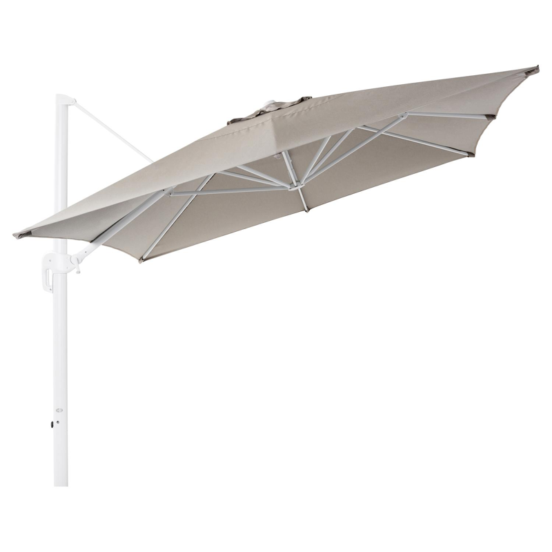 Rufina zweefparasol in wit aluminium met natte nature grey all weather sunbrella® luxe parasoldoek - L1: 300 x L2: 400 cm (zonder voet)