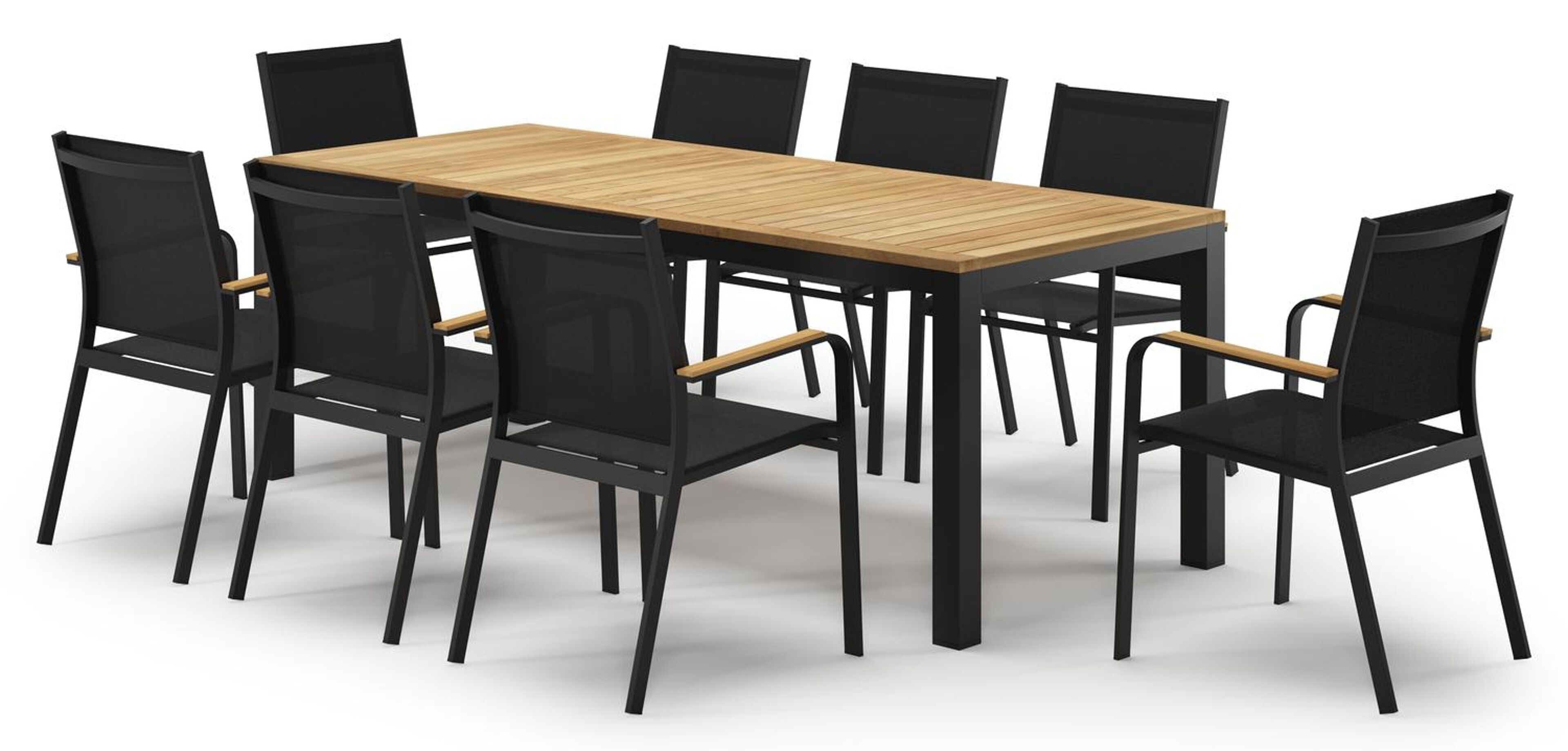 Ensemble de jardin Varese en aluminium noir et teck avec 8 chaises de jardin Amalfi