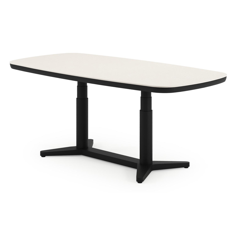 Tarsia tuintafel bootvorm in zwart aluminium en Crema Minerale sintered stone - L 90 x B 180 x H 74.5 cm