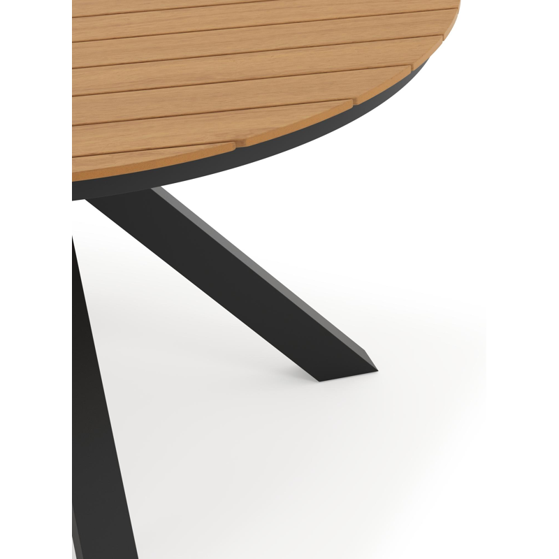 Tora tuinset in zwart aluminium en naturel polywood tafelblad met 4 stapelbare Bahia tuinstoelen