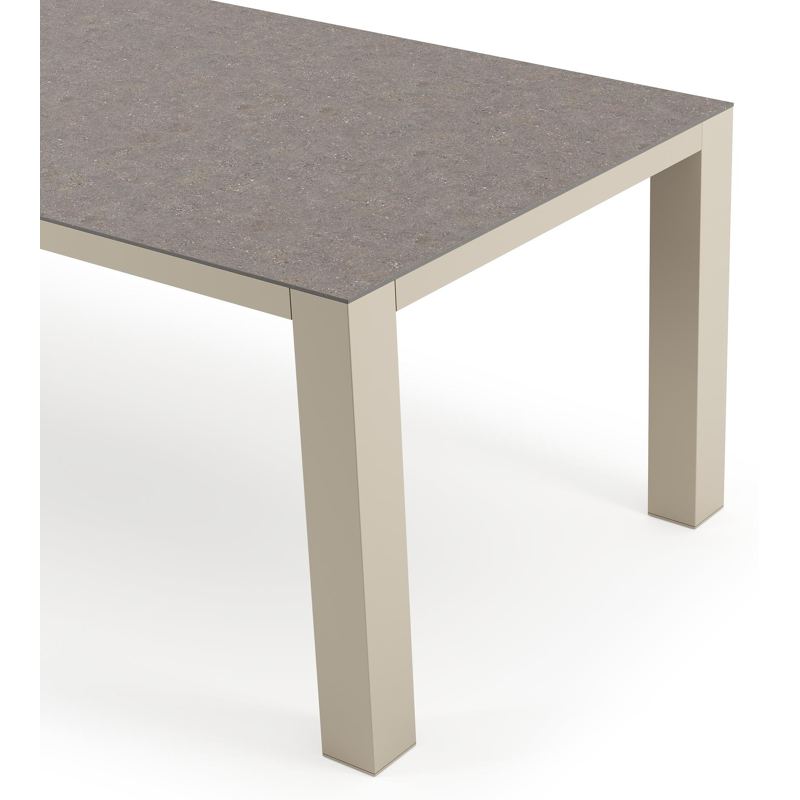 Table de jardin Nano rectangulaire en aluminium beige et céramique pleine Wulong - Lg. 240 x Lrg. 100 x Haut. 75 cm