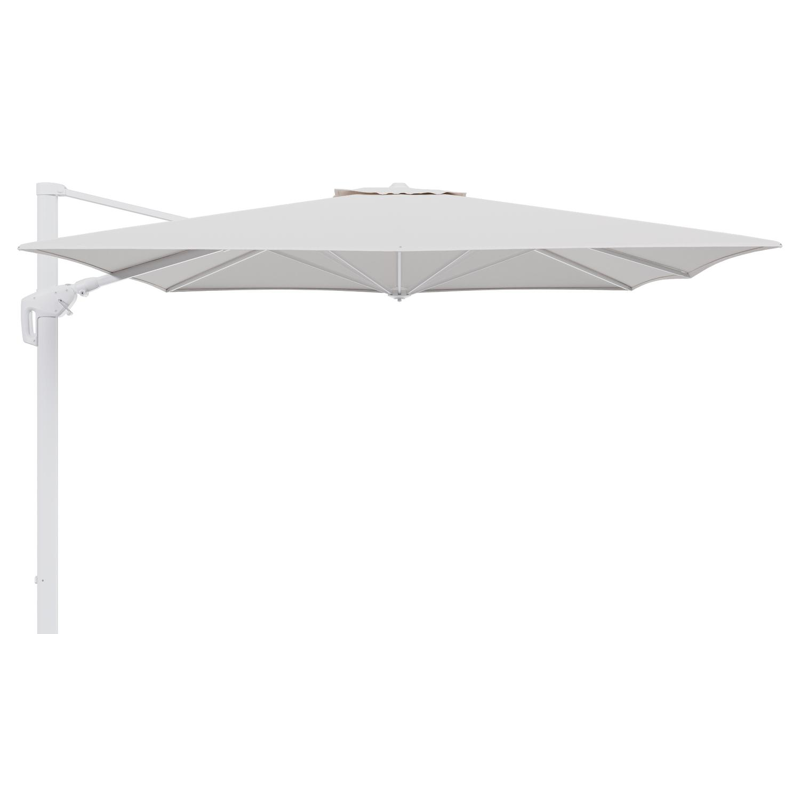 Parasol pendant Minore avec fonction tilt en aluminium blanc et toile de parasol en All Weather Solica Ego Eggshell  - Lg.1: 350 x Lg.2: 350 cm (sans pied de parasol