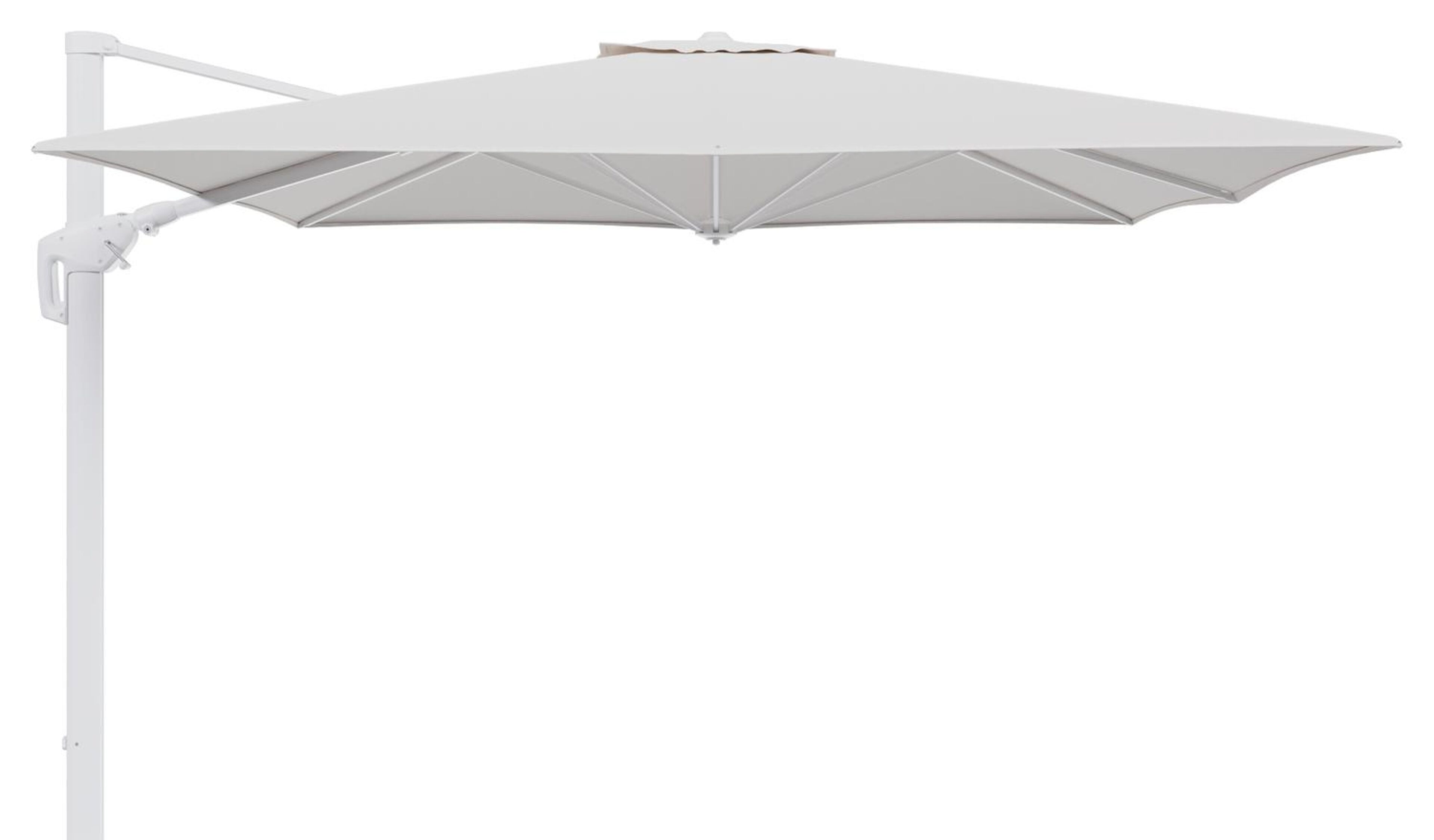Minore zweefparasol tiltfunctie in wit aluminium en parasoldoek in All Weather Solica Ego Eggshell  - L1 350 x L2: 350 cm (zonder voet) (zonder voet)