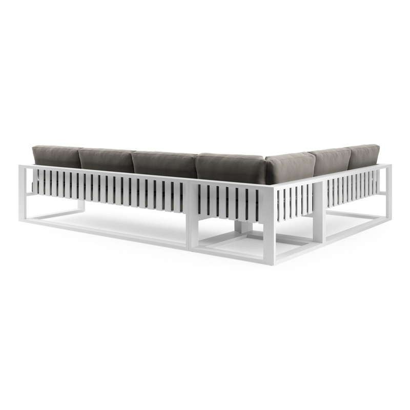 Verato loungehoek in wit aluminium met lopi charcoal all weather sunbrella® luxe kussen