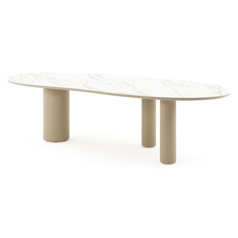 Amico tuintafel organisch in beige aluminium en volkeramiek Calacatta - L 280 x B 120 x H 73.5 cm