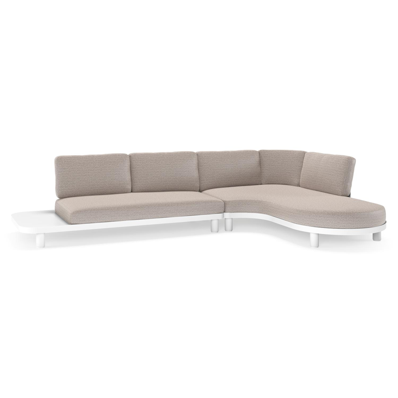 Donato loungehoek in wit aluminium met all weather sunbrella® luxe Wander Granite kussen