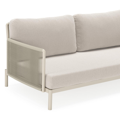 Amarante loungeset in beige aluminium en beige verticaal geweven ronde rope met beige weather+ softtouch kussens