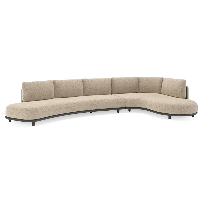 Lomano loungehoek in zwart aluminium en beige verticaal geweven luxe vlakke rope met Bora Jungle all weather cosytica