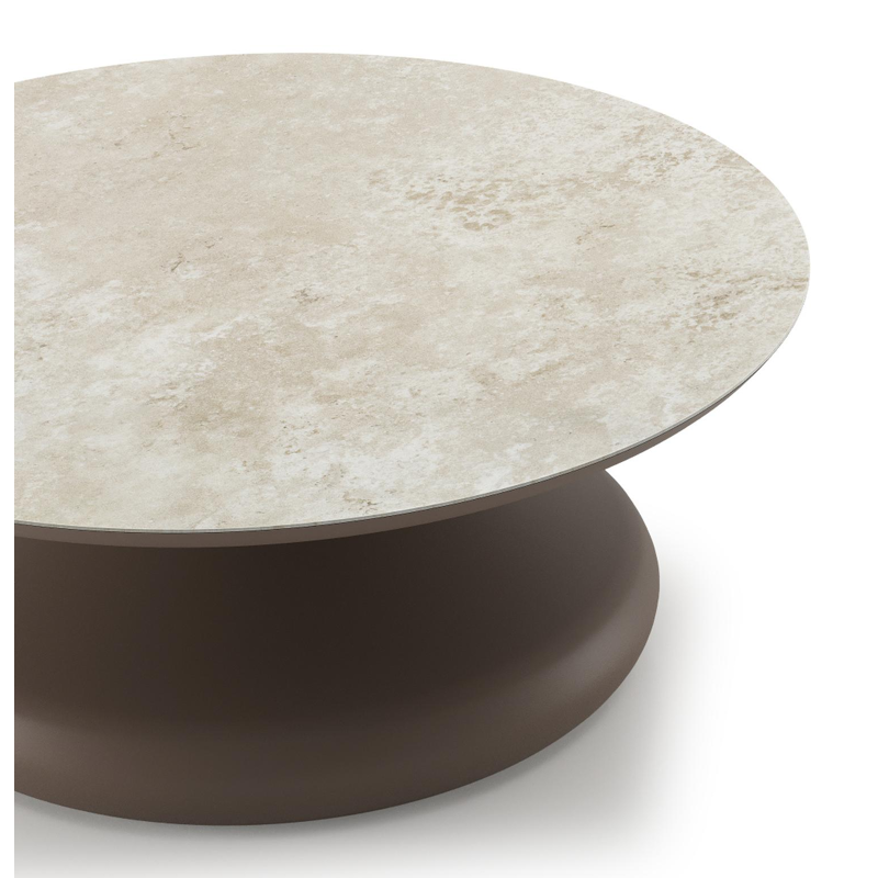 Bomero loungetafel rond in taupe aluminium en volkeramiek Rapolano - Dia. 84 x H 32.2 cm