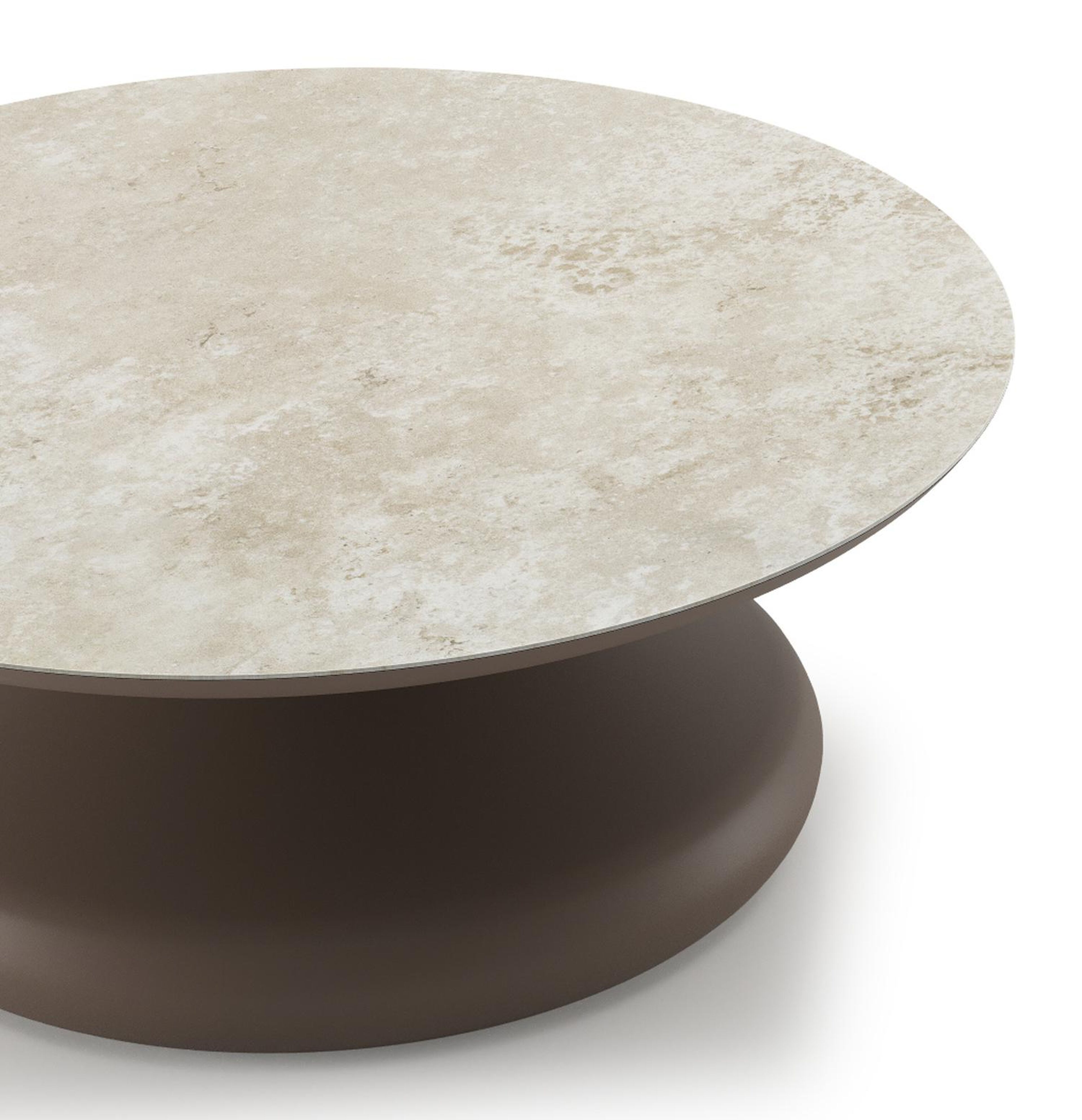 Table de basse Bomero ronde en aluminium taupe et céramique pleine Rapolano - Diam. 84 x Haut. 32 cm