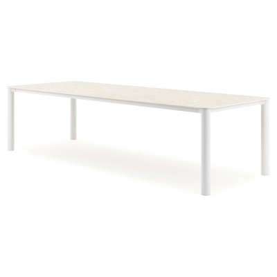 Orso tuintafel rechthoekig afgerond in wit aluminium en volkeramiek retrostone - L 290 x B 110 x H 73.5 cm