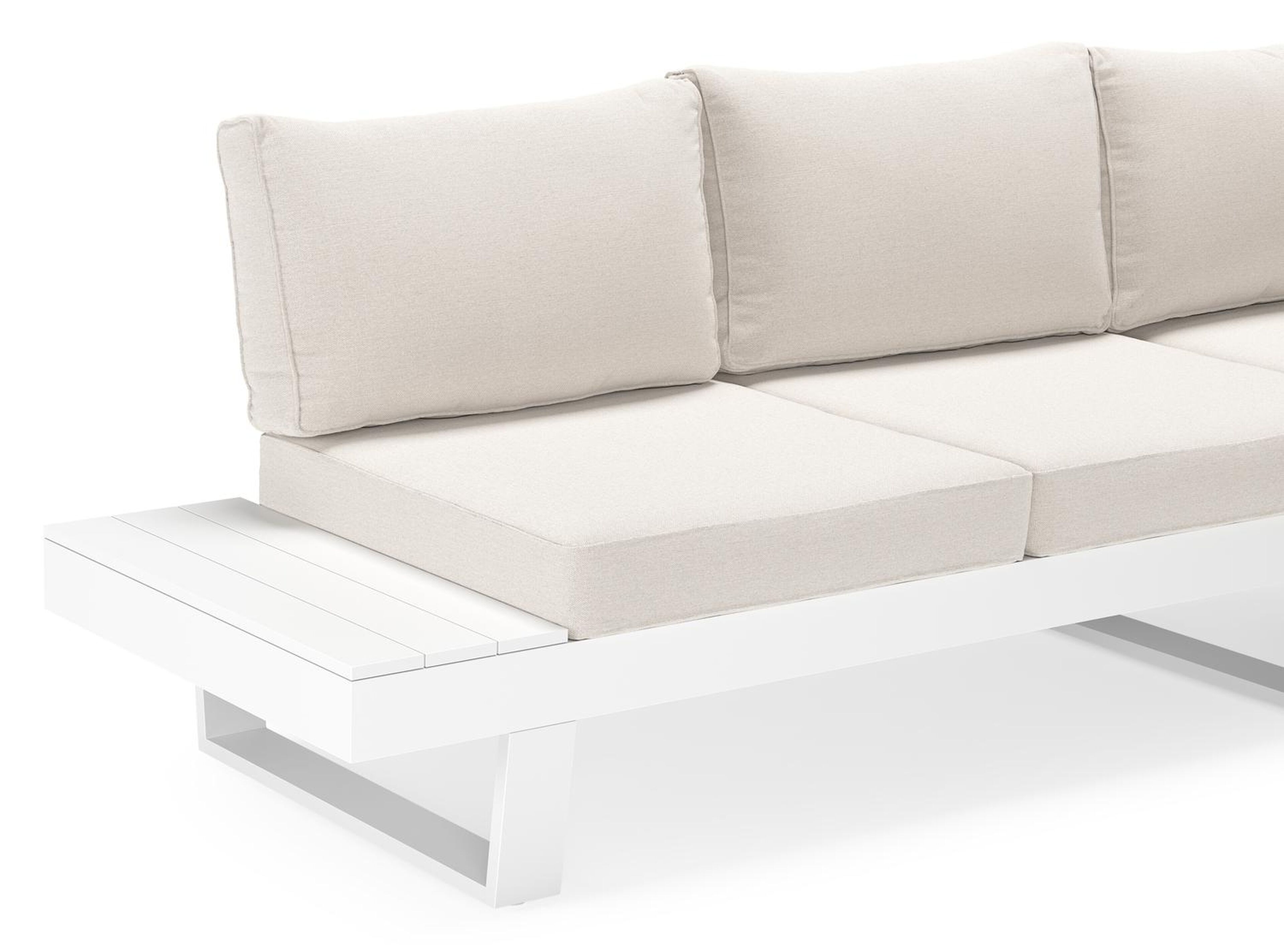 Alora loungehoek in wit aluminium met beige weather+ softtouch kussens