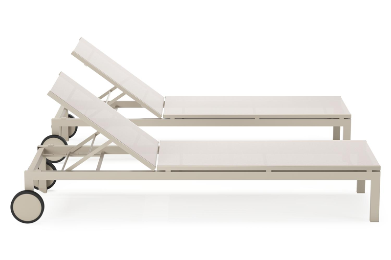 Set van 2 Caravelle verstelbare ligbedden in beige aluminium en beige single textileen