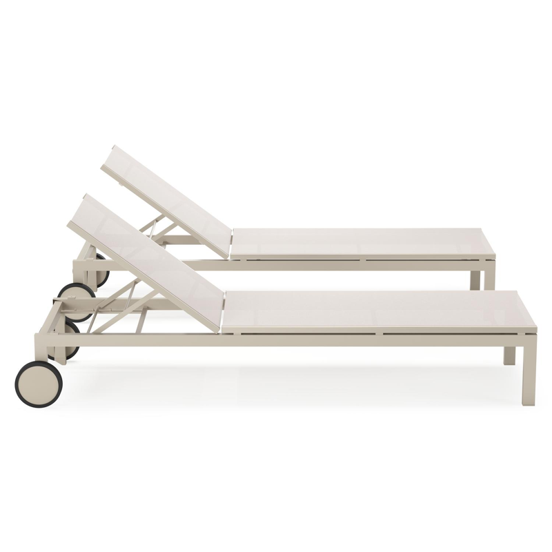 Set van 2 Caravelle verstelbare ligbedden in beige aluminium en beige single textileen