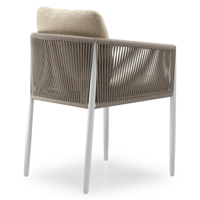 Organo tuinstoel in beige aluminium en beige verticaal geweven luxe vlakke rope met stoelkussen in All Weather Cosytica Althea Camel