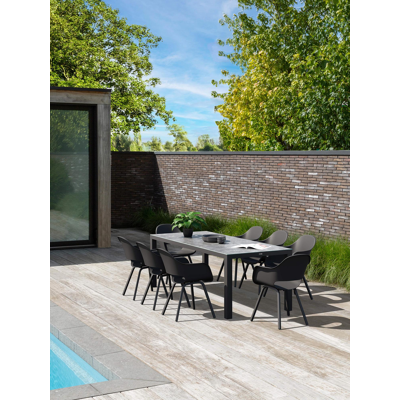 Varese tuinset in zwart aluminium en grijs keramisch glas tafelblad met 8 Artena tuinstoelen