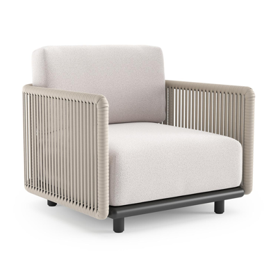 Organo loungestoel in zwart aluminium en beige verticaal geweven luxe vlakke rope met ego eggshell all weather Solica kussen