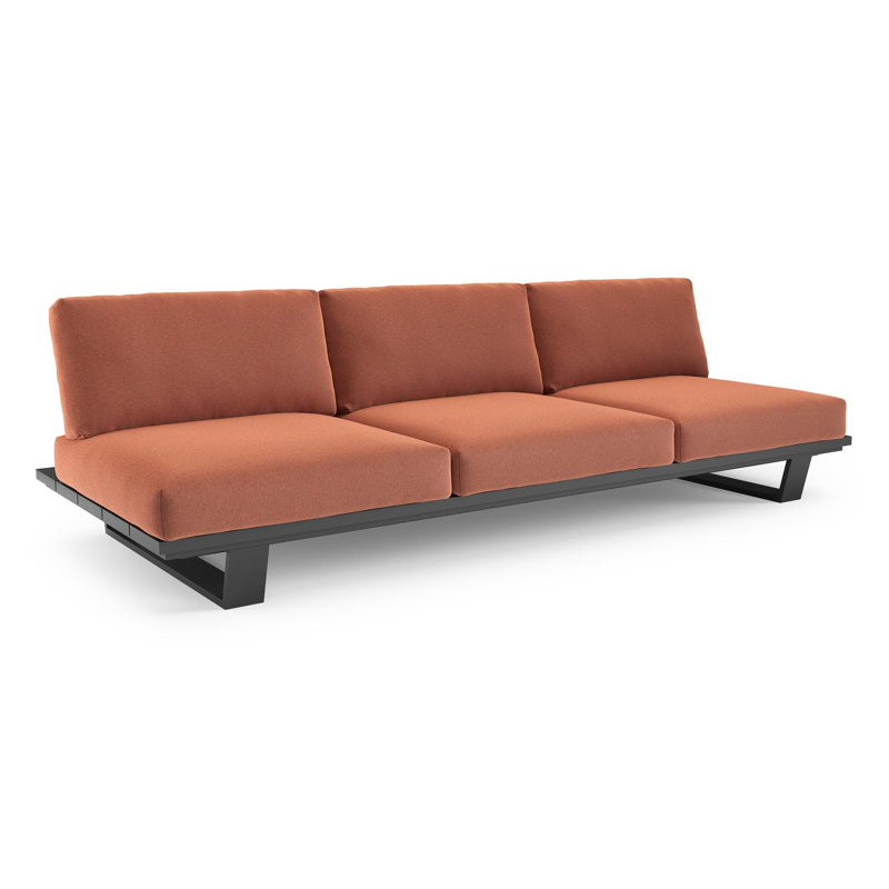 Pagino loungebank in zwart aluminium met heritage rust all weather sunbrella® luxe kussen