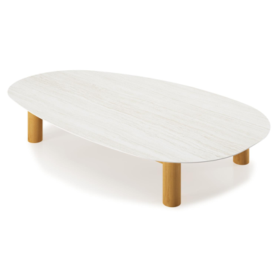 Donato-Organo loungetafel organisch in teak teak en volkeramiek Calista - L 151 x B 90 x H 25 cm