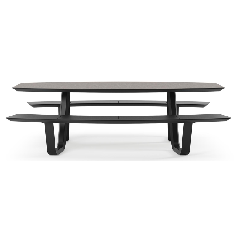 Forno picknicktafel bootvorm in zwart aluminium en volkeramiek wulong tafelblad - L 240 x B 181 x H 72 cm