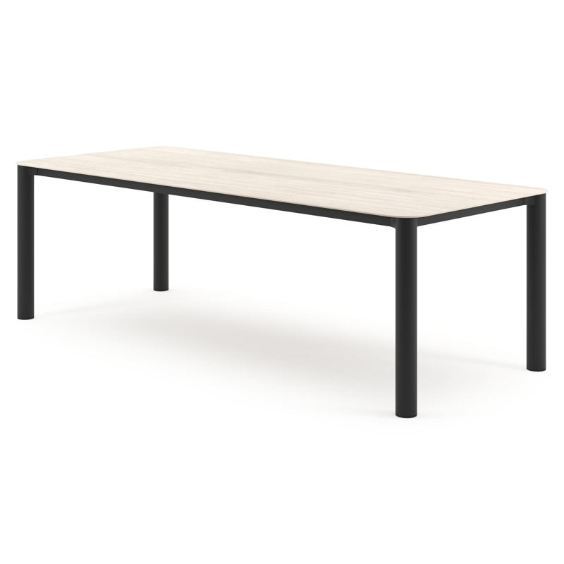 Orso tuintafel rechthoekig afgerond in zwart aluminium en volkeramiek Travertino Bianco - L 240 x B 100 x H 73.5 cm