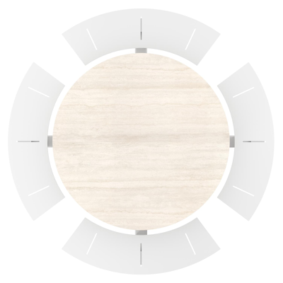 Rondino picknicktafel rond in wit aluminium en volkeramiek Travertino Bianco - Dia. 236 x H 71.5 cm