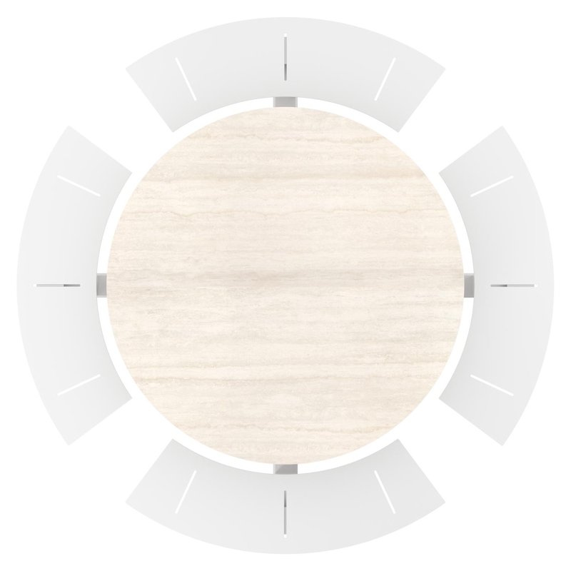 Rondino picknicktafel rond in wit aluminium en volkeramiek Travertino Bianco - Dia. 236 x H 71.5 cm