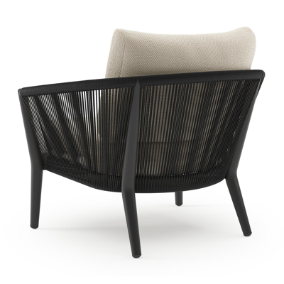 Fauteuil de jardin Orso en aluminium noir en corde ronde tissée verticalement noir et coussins en all weather cosytica Althea Off White