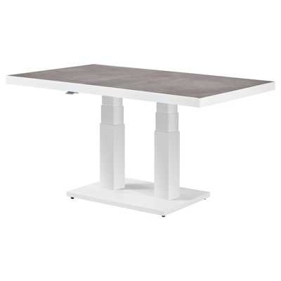 Pop-up loungetafel in wit aluminium en grijs volkeramiek - L 140 x B 85 x H 72 cm