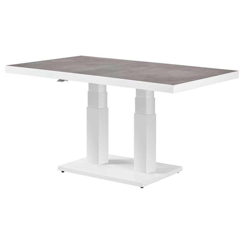 Pop-up loungetafel in wit aluminium en grijs volkeramiek - L 140 x B 85 x H 72 cm