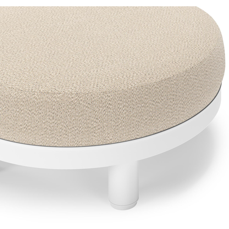 Salon de jardin pouf Donato en aluminium blanc et coussins en all Weather Sunbrella® Luxe Lopi Sand
