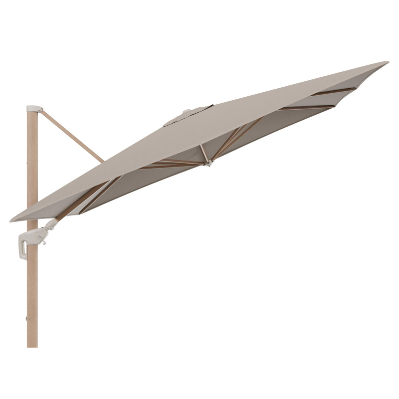 Minore zweefparasol met tiltfunctie in houtlook aluminium en Savane Coconut All Weather Sunbrella® Luxe parasoldoek - L1: 280 x L2: 370 cm (zonder voet) (zonder voet)