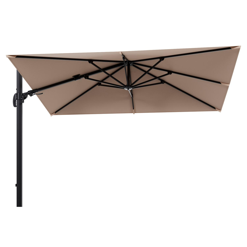 Avola zweefparasol met tiltfunctie in zwart aluminium en All Weather Sunbrella Premium Natte Linen Chalk parasoldoek - L1 200 x L2 300 cm (zonder voet)