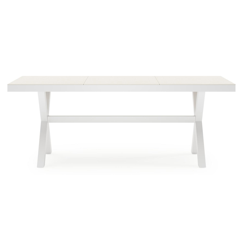 Ensemble de jardin Bahia rectangulaire en aluminium blanc et sintered stone beige avec 6 chaises de jardin Guarda