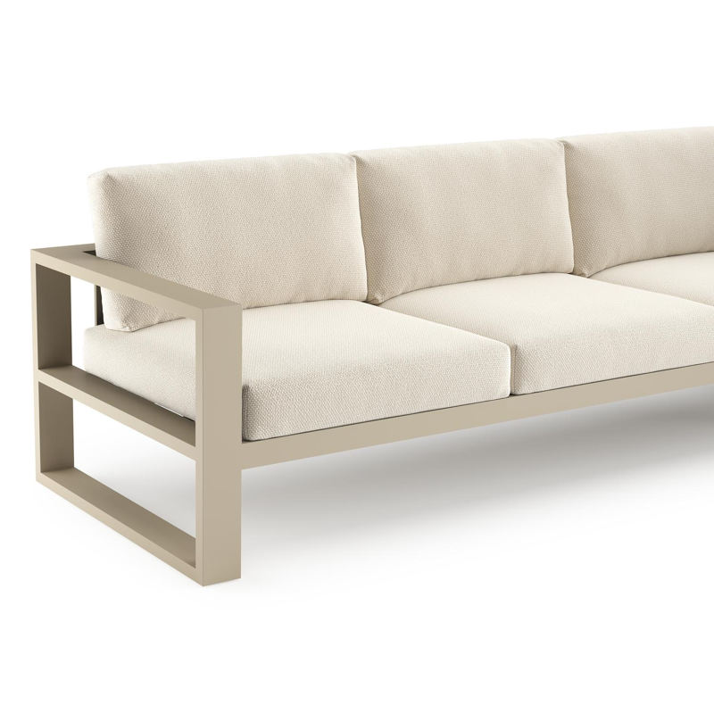 Verato loungehoek in beige aluminium met althea off white all weather cosytica kussen