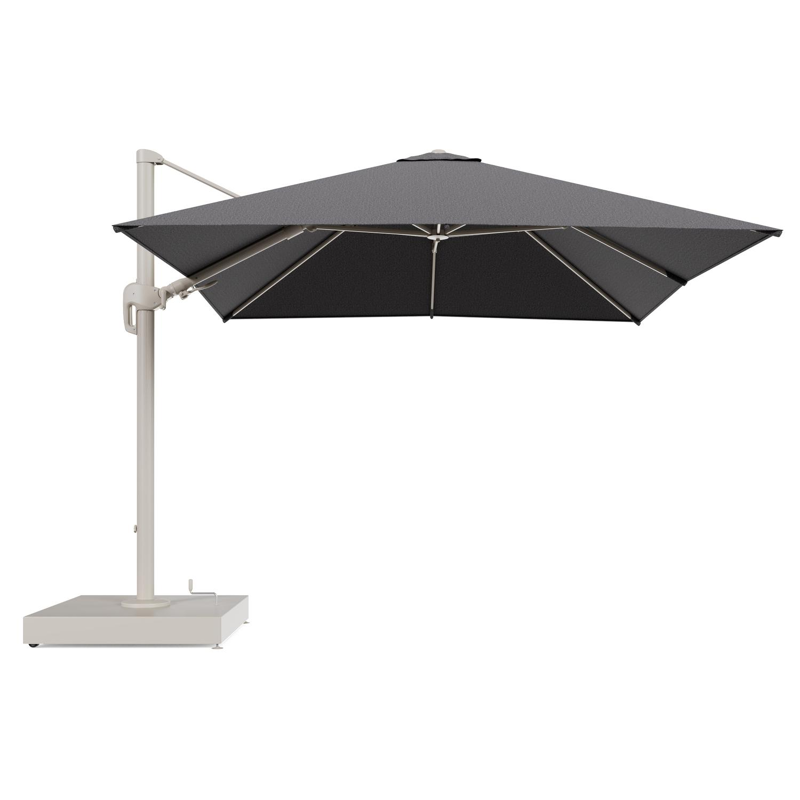 Rufina zweefparasol met tiltfunctie in beige aluminium en Firenze Tunder All Weather Solica parasoldoek - L1 300 x L2 300 cm met parasolvoet Minore 260 kg met wielen