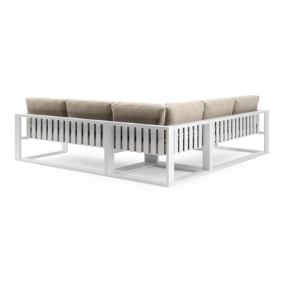 Verato loungehoek in wit aluminium met althea chalk all weather cosytica kussen