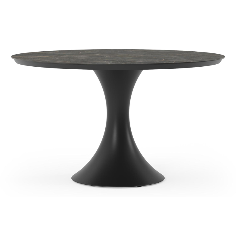 Fano tuintafel in zwart aluminium en volkeramiek black obsession - Dia. 130 x H 75 cm