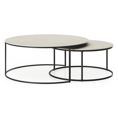 Tables basse Fano en aluminium noir et céramique pleine shilin - Dia. 85/65 X H 35/30 cm