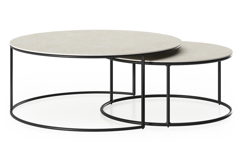 Tables basse Fano en aluminium noir et céramique pleine shilin - Dia. 85/65 X H 35/30 cm