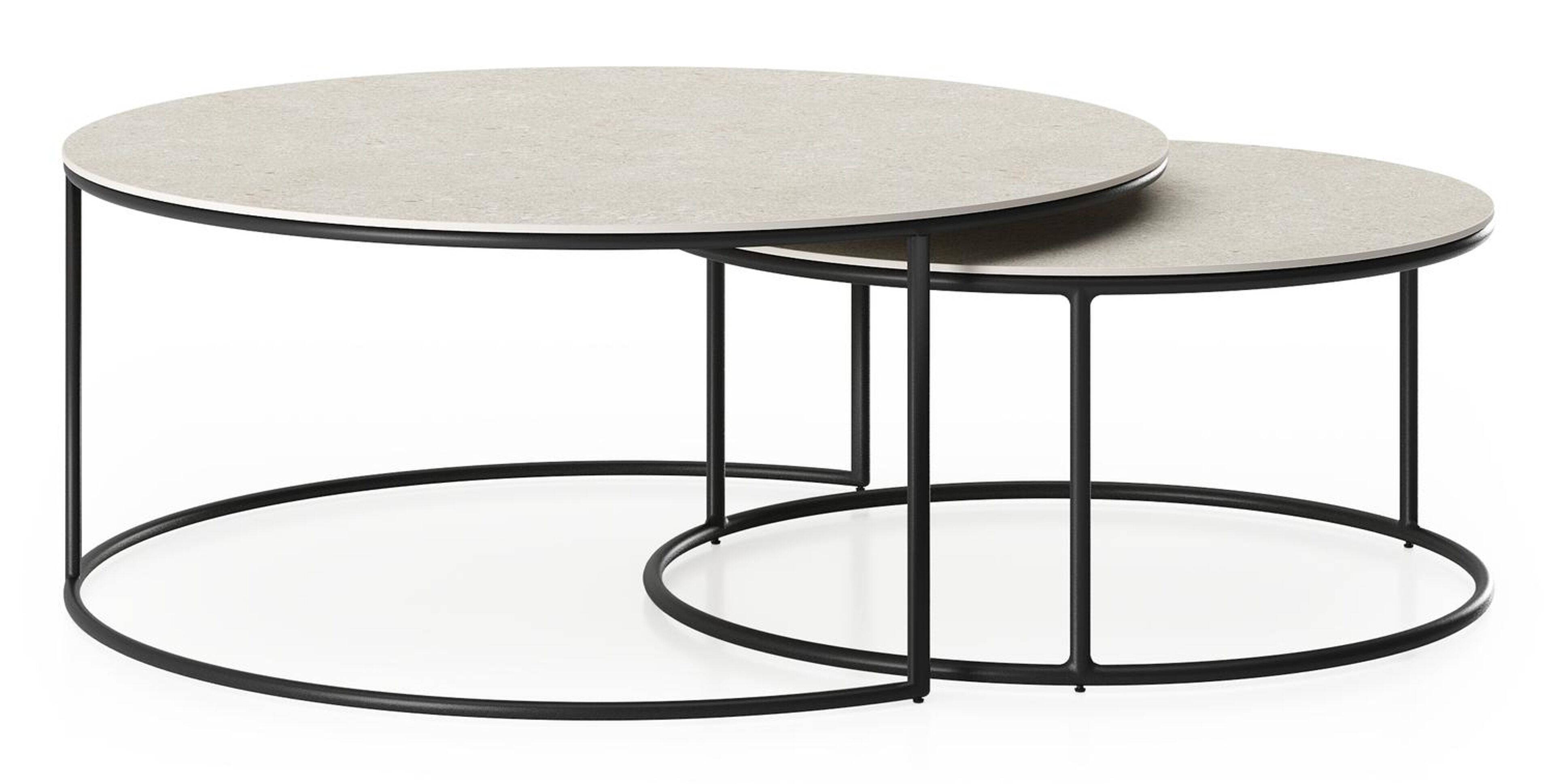 Tables basse Fano en aluminium noir et céramique pleine shilin - Dia. 85/65 X H 35/30 cm