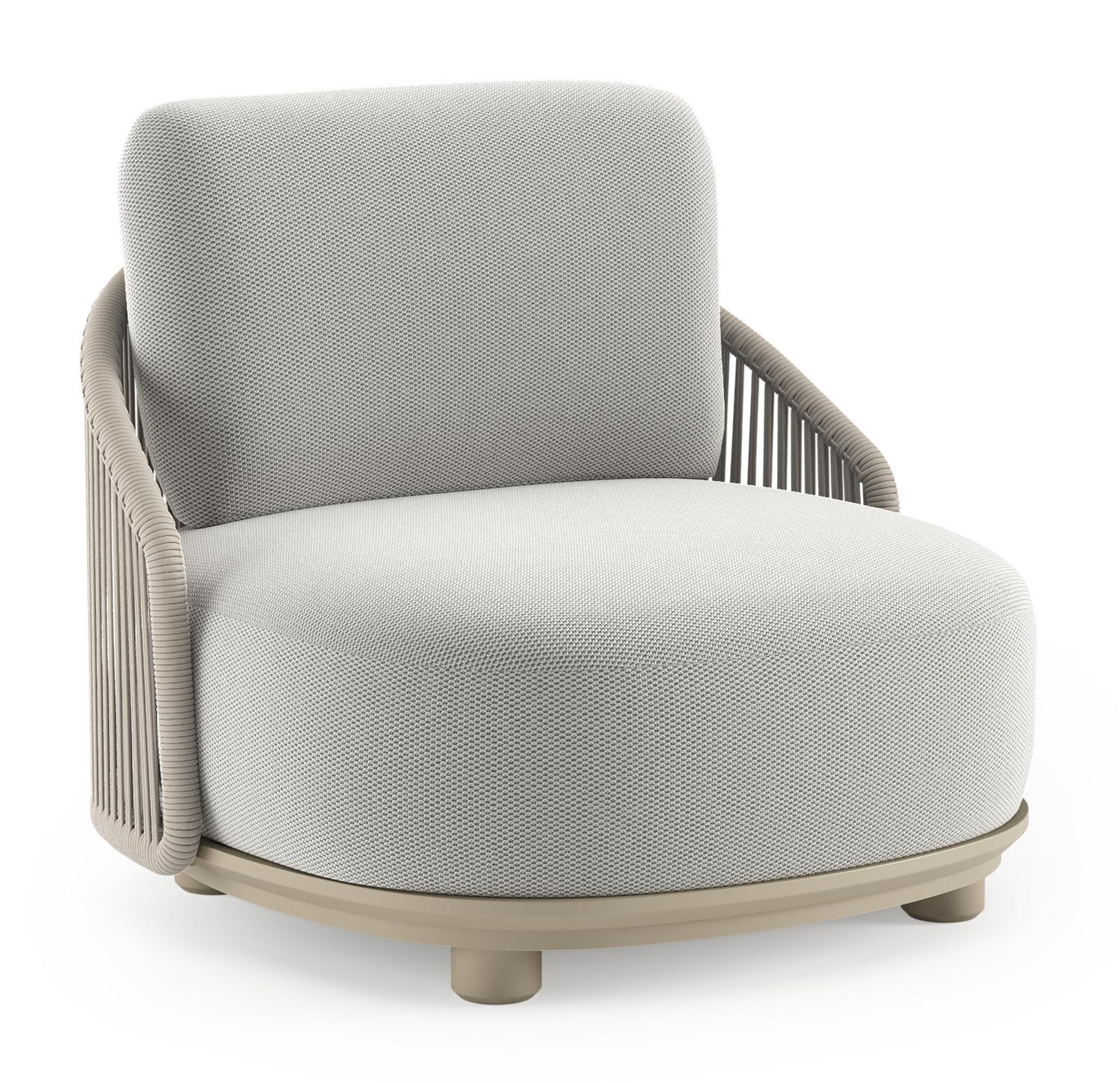 Vadelo loungestoel in beige aluminium en beige verticaal geweven ronde rope met lopi ash all weather sunbrella® luxe kussen