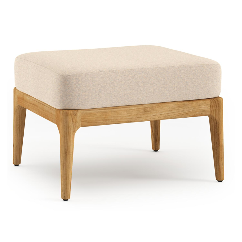 Orso poef in teak en beige textilene met heritage papyrus all weather sunbrella® luxe kussen